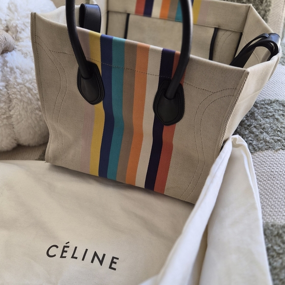 Celine Beige Tote with Multicolor Stripes - Picture 2 of 12